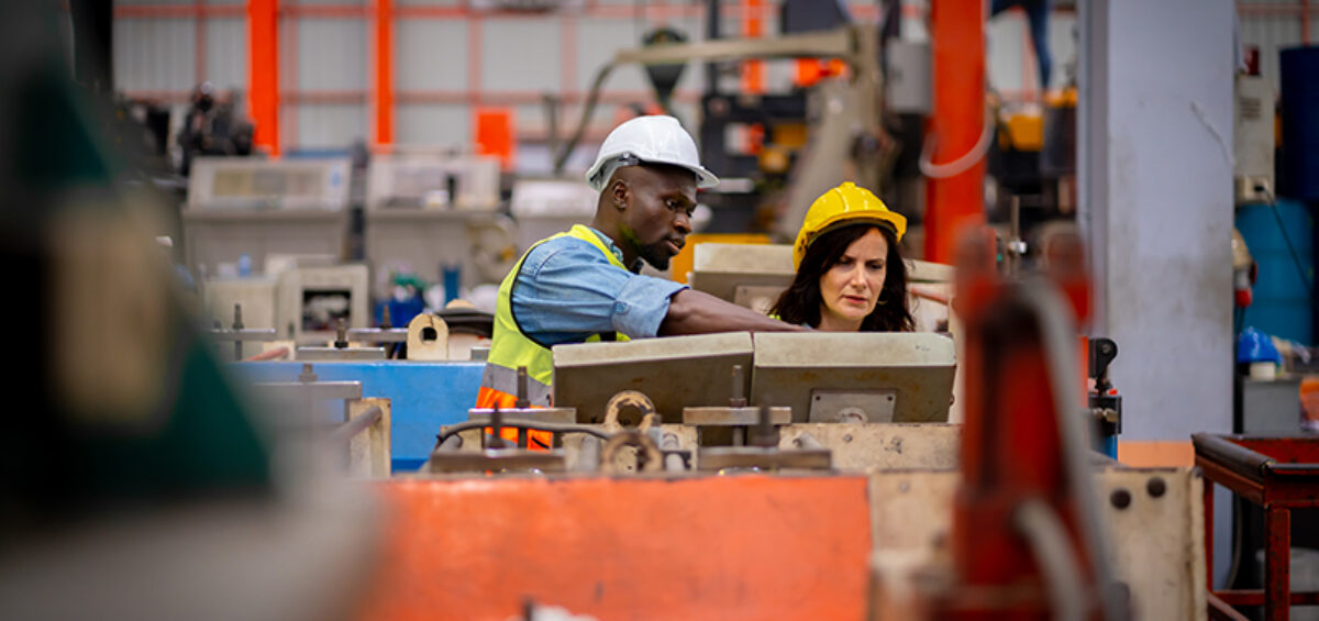 Workers at a sheet metal factory